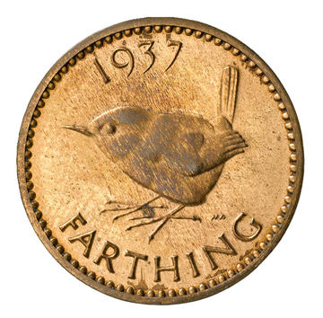 Edward VIII bronze farthing pattern with wren design, Wilson Parker, 1937 © Royal Mint Museum Edward VIII bronze farthing with wren design (reverse of the coin) dating to 1937